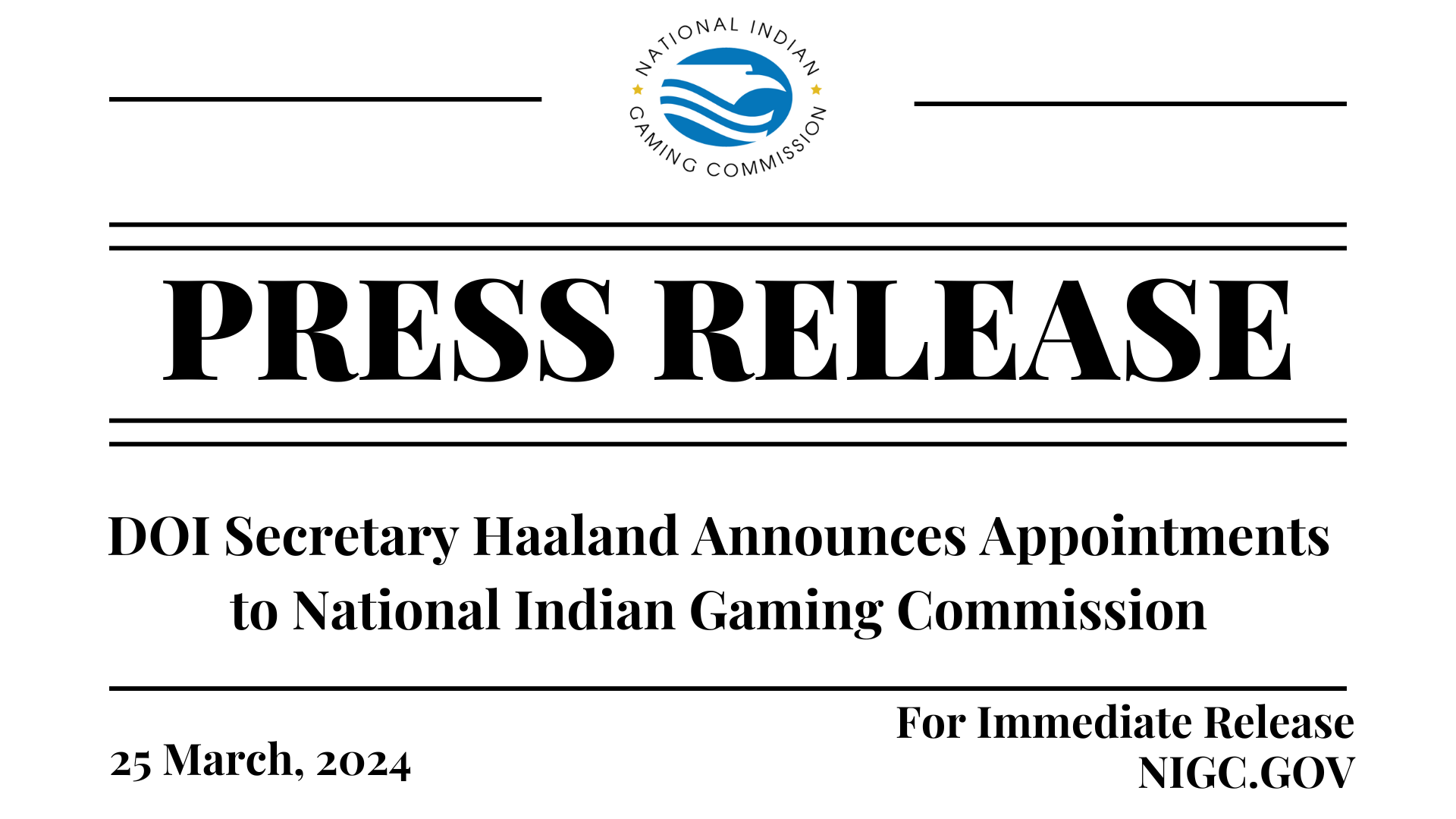 Secretary Haaland Announces Appointments to National Indian Gaming Commission